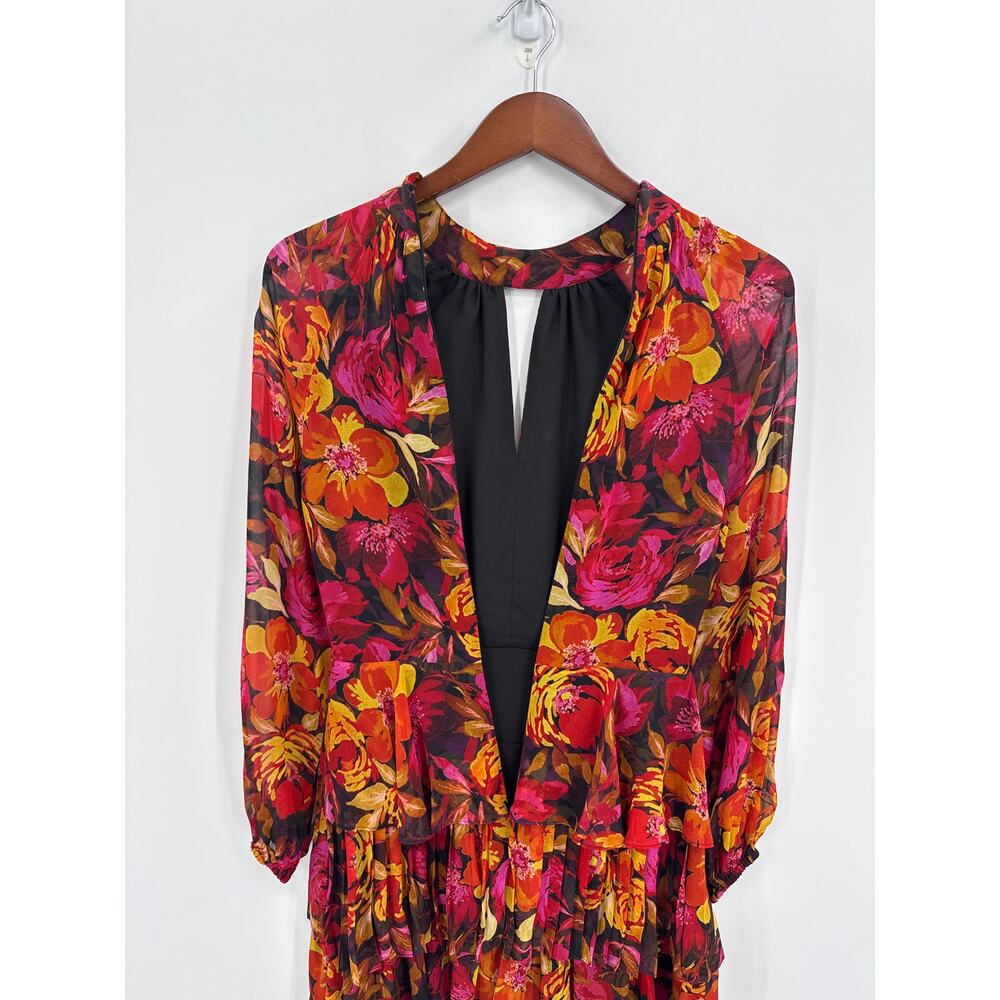 Milly Iyla Autumn Foliage Floral Tiered Mini Dress Long Sleeve Size 0 - Picture 5 of 9